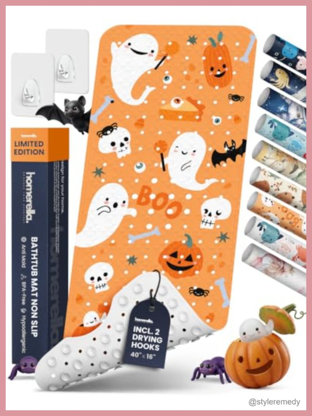 Halloween Non-Slip Bathtub Mat for Baby & Kids 40x16 Vinyl Anti-Mold